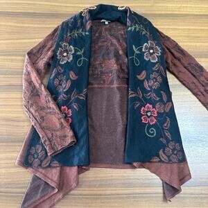 Caamana 100% Peruvian Alpaca Brown Floral Cardigan, Boho, Artisan, Luxury, Large